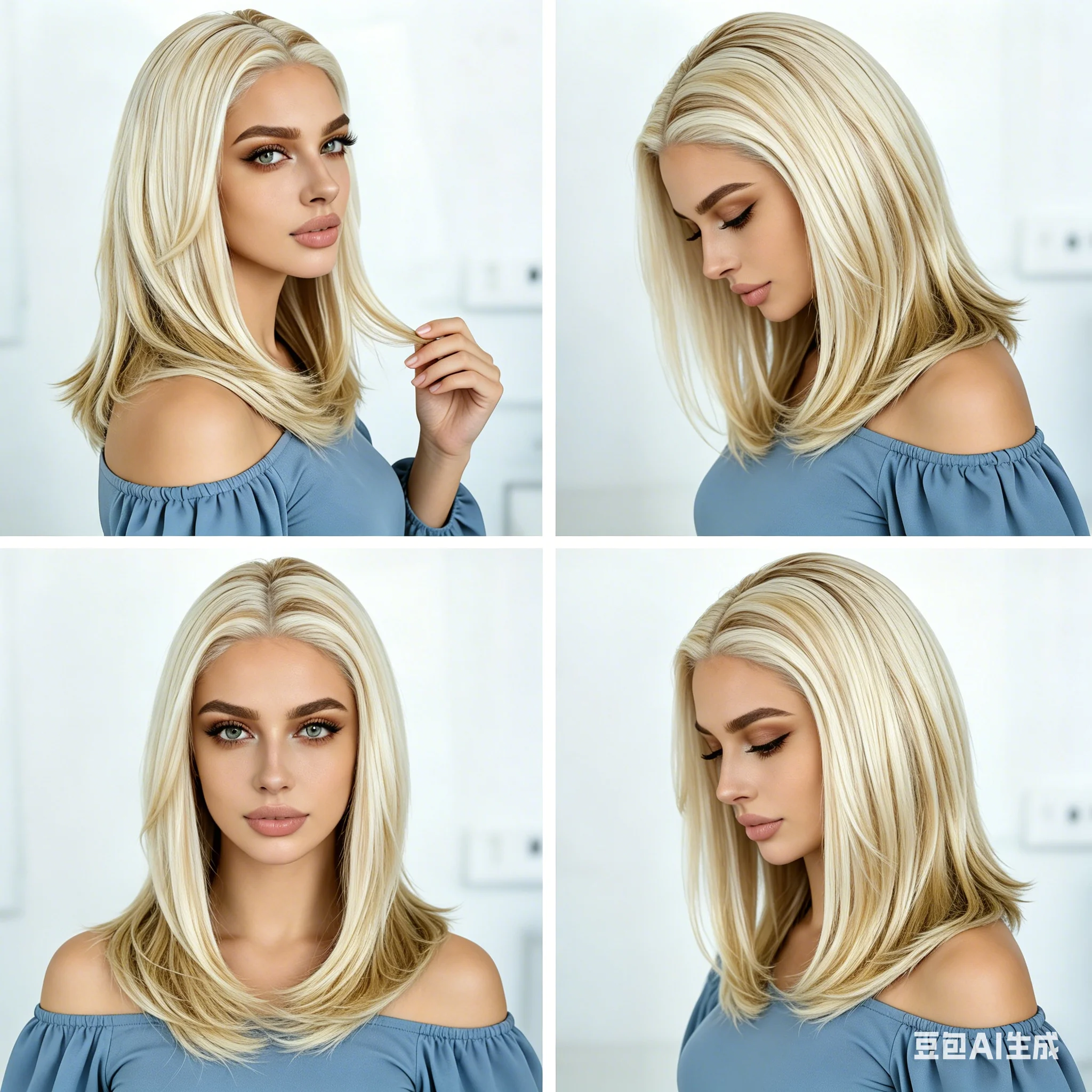 Edle synthetische Lace-Front-Perücken für Damen, 16 Zoll, mit freiem Scheitel, vorgezupft, gerade geschnitten, mit Lace-Perücke, Ombré-Braun-Blond, Cosplay-Perücke. – Detail 1