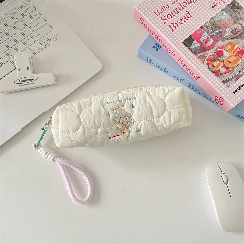 Cartoon Embroidery Large Capacity Soft Pencil Case for Students Girls