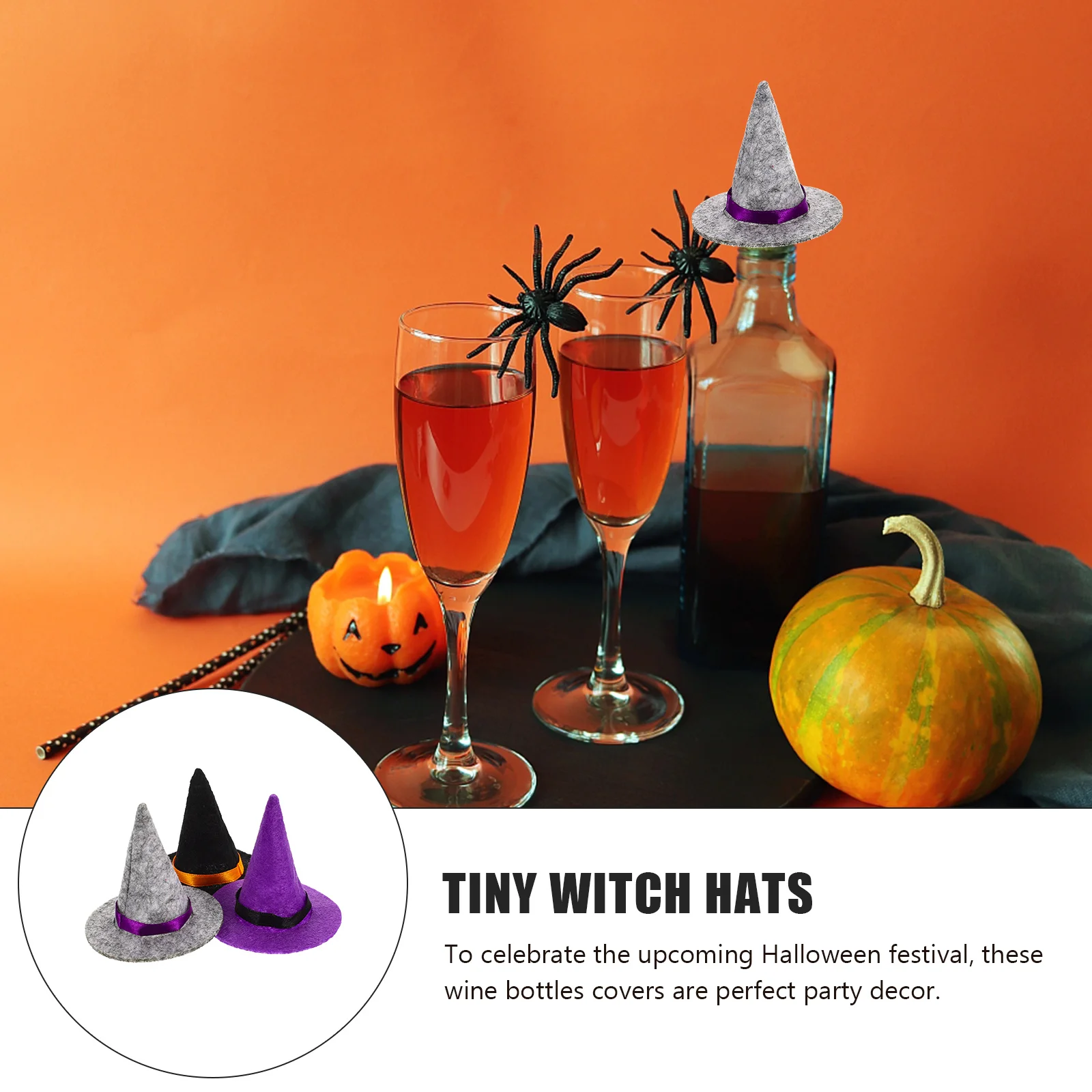 

6Pcs Halloween Small Witch Hats Bottle Covers Wine Bottle Toppers Halloween Party Props Delicate Decor Tiny Witch Hats