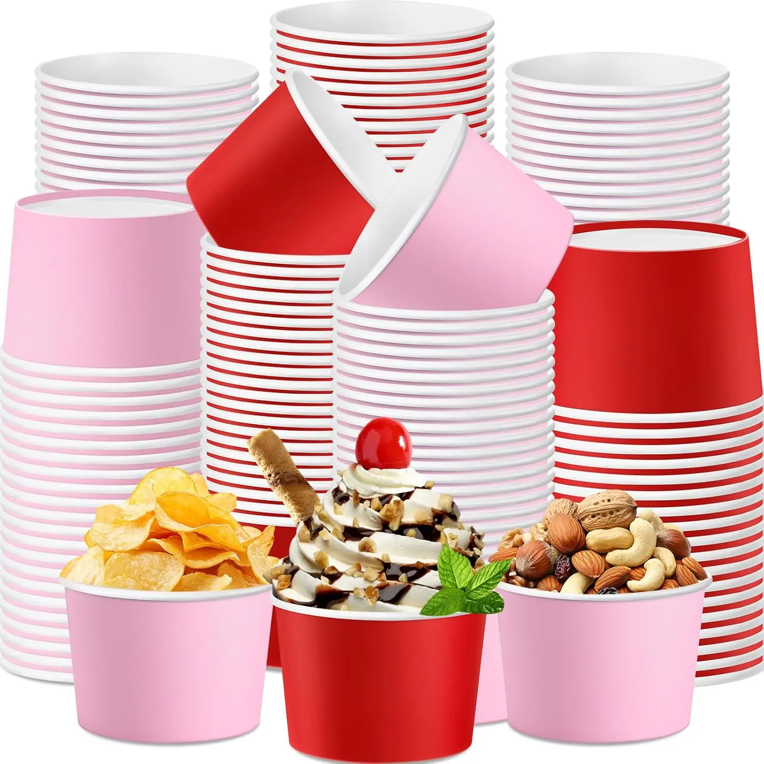 

180 Pcs Valentine Paper Ice Cream Cups 9 oz Red Pink Disposable Dessert Bowls Snack Paper Cups Soup Bowls Valentine Part