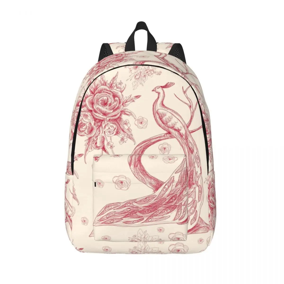 Custom Toile De Jouy Rose Canvas Backpack Men Women School College Students Bookbag Fits 15 Inch Laptop French Motif Flora Bags