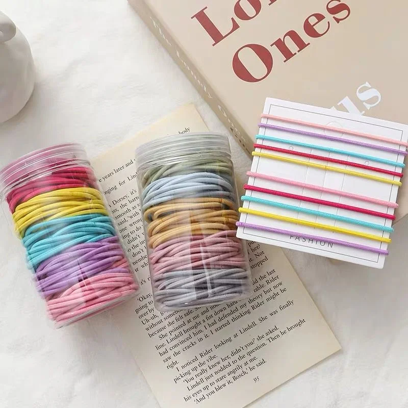 Diademas elásticas pequeñas y coloridas para mujer, accesorios para el cabello para bebé, tocado de goma, 100 unids/set