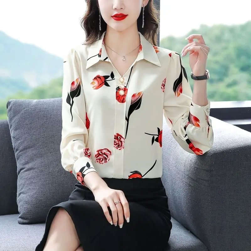 Spring Autumn Loose Casual Floral Print Shirt Ladies Long Sleeve Sweet Fashion All-match Tops Women Temperament Cardigan Blouse