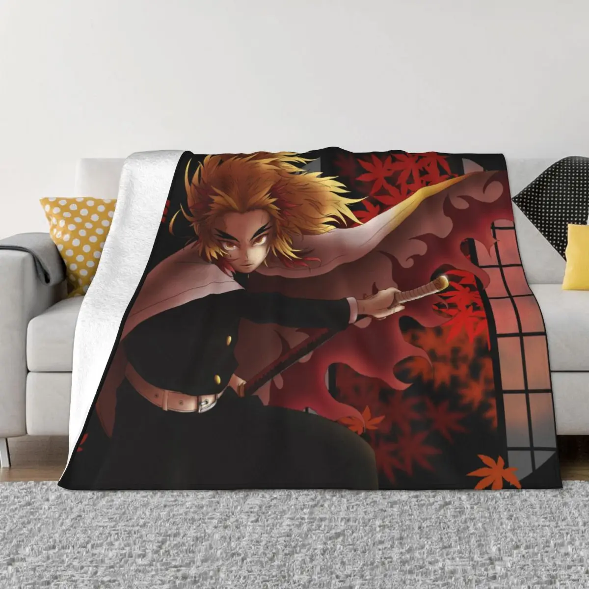 

Rengoku Kyoujurou Demon Slayers Blanket Anime Cartoon Flannel Throw Blanket Summer Air Conditioning Portable Soft Warm Bedspread