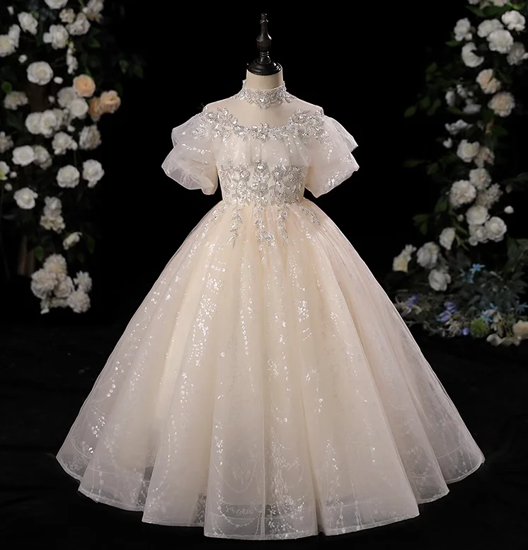 IRIDESCENT Brand New Flower Girl Dresses White Champagne Party Pageant Communion Little Kids Children Dress for Wedding