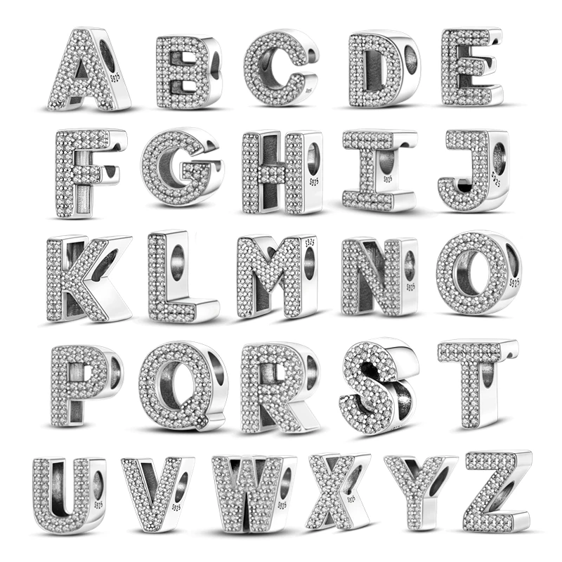 925 Silver Color Dazzling Alphabet 26 Letters Charms Fit Original Pandora Bracelets Pendant DIY Jewelry Making Birthday Gift