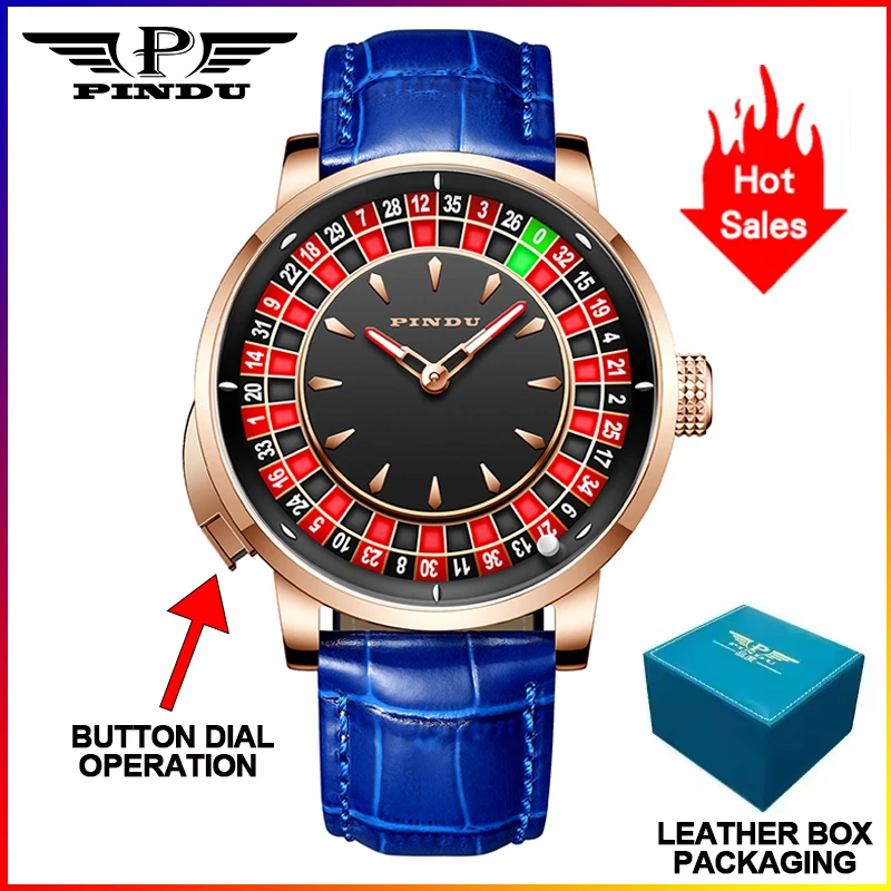 PINDU Design Nieuwe Drukknop Draai Russische Roulette Spel 46MM Mechanisch Herenhorloge NH35A Saffierglas Diamant Wijzerplaat Herenhorloge