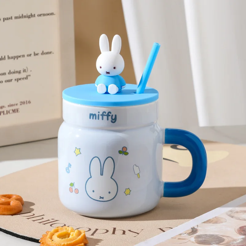 

Miffy Couple Ceramic Mug with Lid & Straw Kawaii Cartoon Bunny Coffee Cup for Lovers Premium Gift with Cute Rabbit Design​