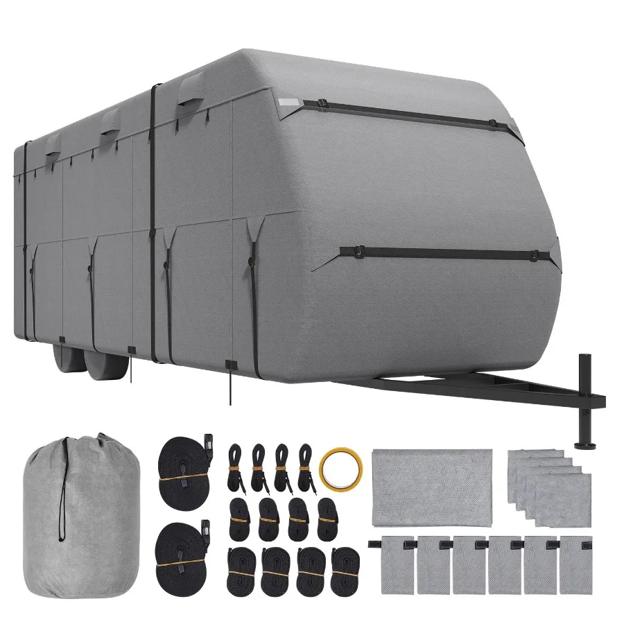 

Travel Trailer Cover 18-20 ft RV Cover 4-Layer Non-Woven Fabric Camper Cover Waterproof Windproof and Rip-Stop Class A RV Cover
