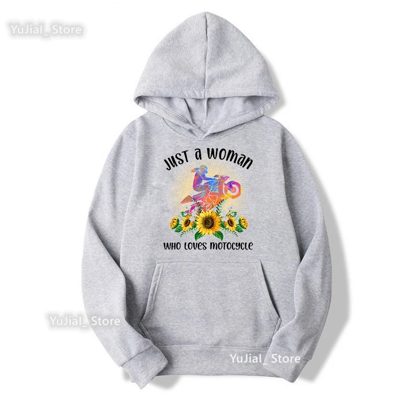 Nur EINE Frauen, Die Liebt Motorrad Grafik Druck Grau Hoodies Mädchen Sunflower Blumen Sweatshirt Femme Coole Lustige Trainingsanzug Mantel