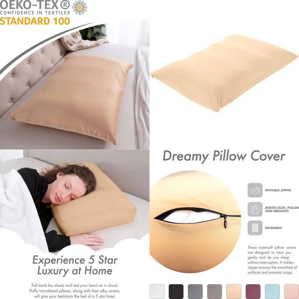 

Luxury X-Large Microbead Pillow - Plush Support & Silky Anti-Aging Cover, 85% Polyester/15% Nylon, Breathable Beige