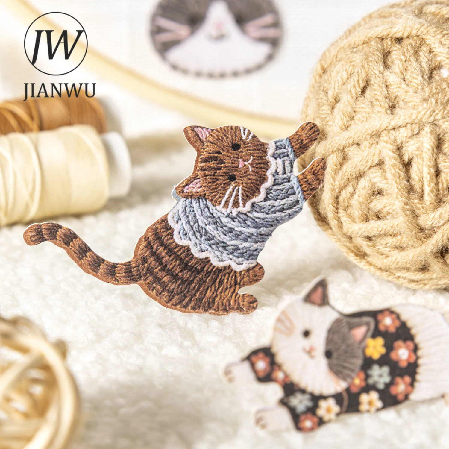 JIANWU غامض التطريز Cuties سلسلة Kawaii القط الكلب الحيوانات الأليفة المشهد المواد ملصق الكولاج الإبداعية DIY مجلة القرطاسية
