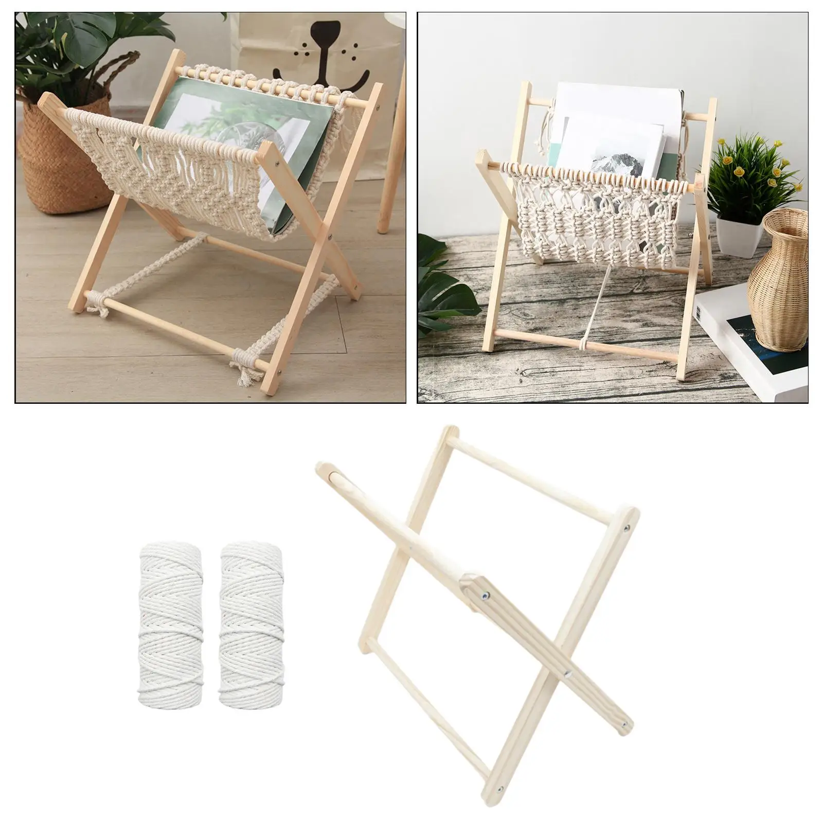 Macrame Rack Display DIY Assemble Album Nursery Newspapers Holder Room Apartment Bedroom Porch Home Floor Desk