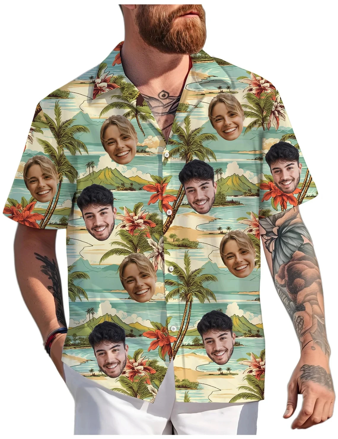 

Custom Face Hawaiian Shirt Unisex Funny Personalized Diy 3D Printing Button Shirts 2025 Beach Short Sleeves Lapel Shirts Blouses