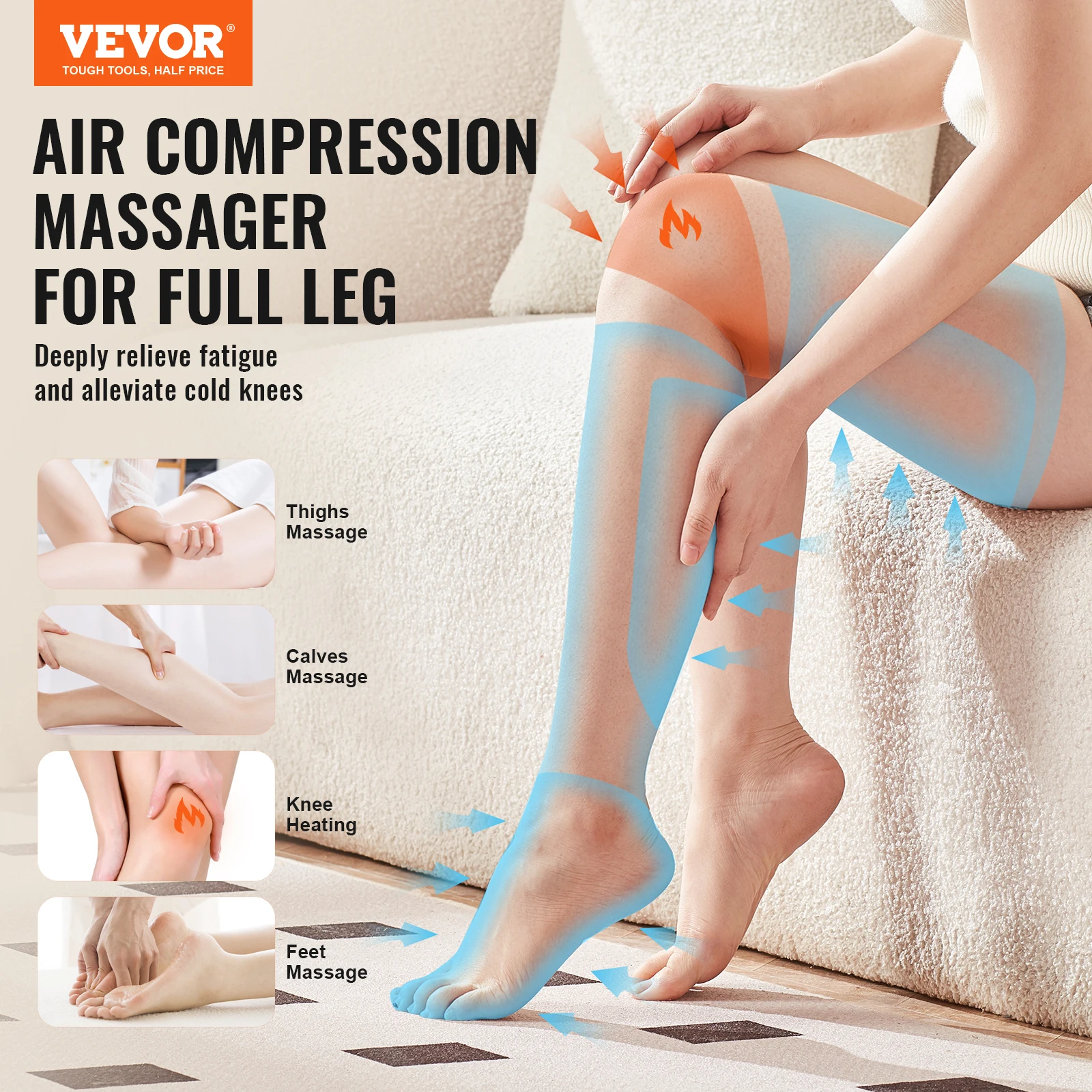 VEVOR Full Leg Massager Air Compression Leg Massager Foot Calf Thigh Knee Leg Compression Massage Boots for Circulation Swelling