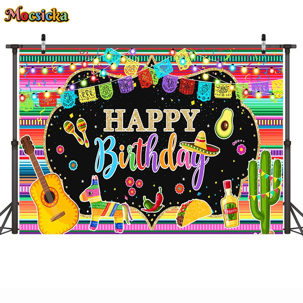 Mocsicka-Toile de fond de photographie joyeux anniversaire, style mexicain, accessoires de décoration de fête quantique, arrière-plans de portrait, studio photo