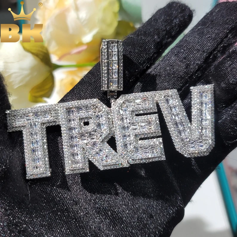

TBTK Custom Bold Baguettecz Letters Pendant Iced Out Square Bling Cubic Zirconia Name Necklace Hiphop Rapper Jewelry