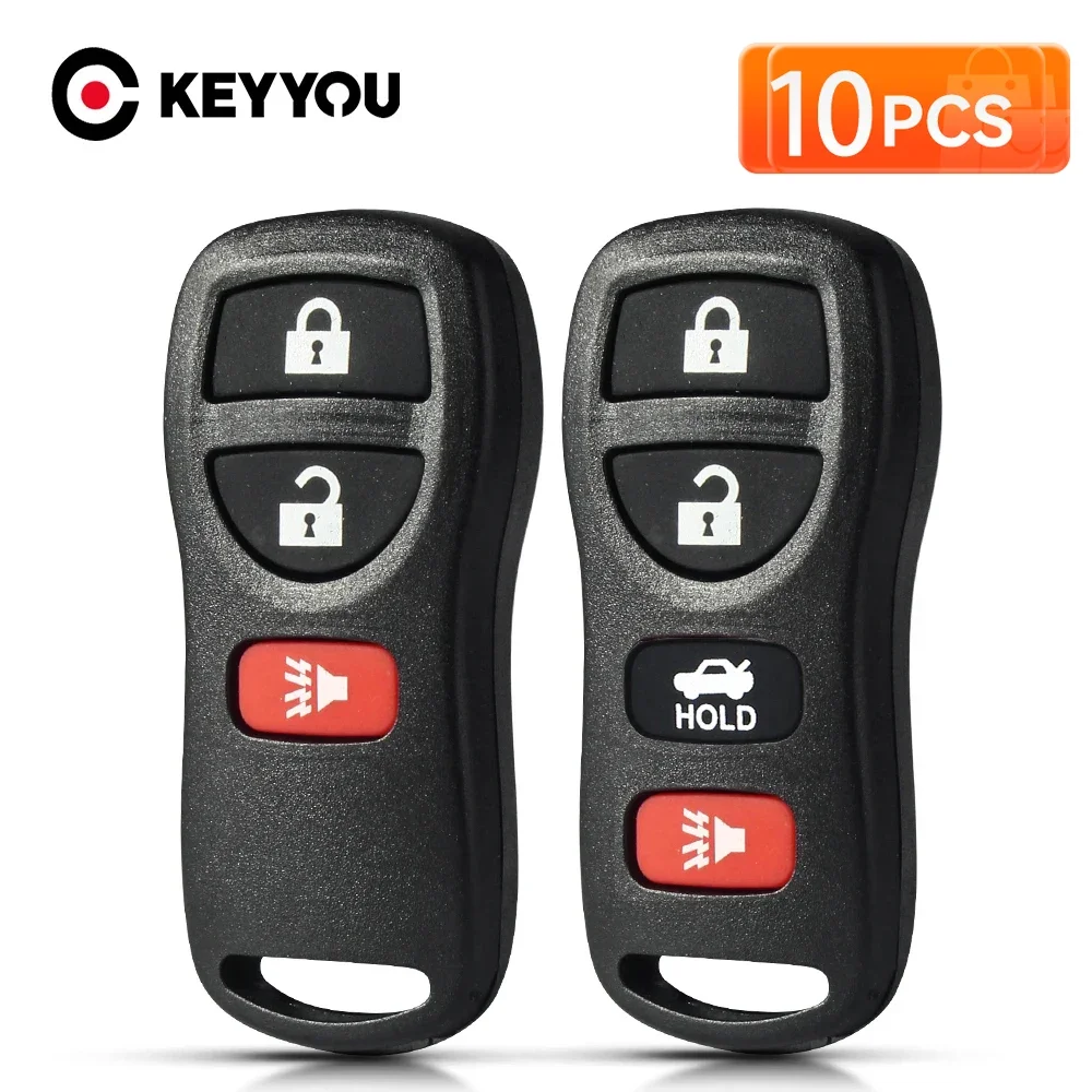 KEYYOU 10Pcs Remote Entry Car Key Shell 3/4 Buttons Case Cover For Nissan Armada Xterra Pathfinder Frontier Quest Titan Murano