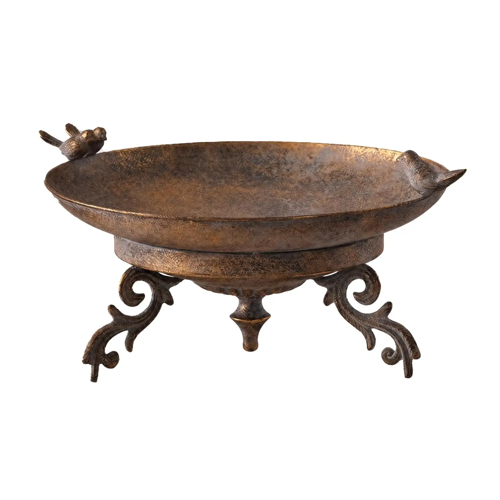 Sculptural Iron Decorative Container Oval Shallow Bowl Bird Toppers Scroll Base for Dried Botanicals Arrangement