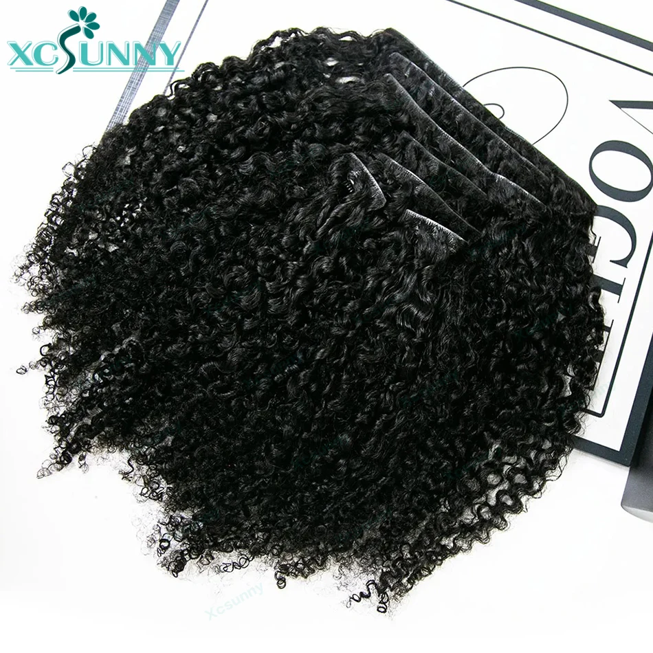 غير مرئية حافة كليب Ins شعر مستعار بشري غريب مجعد حقن بولي Tape الشريط لحمة سلس كليب Ins الشعر البشري #3