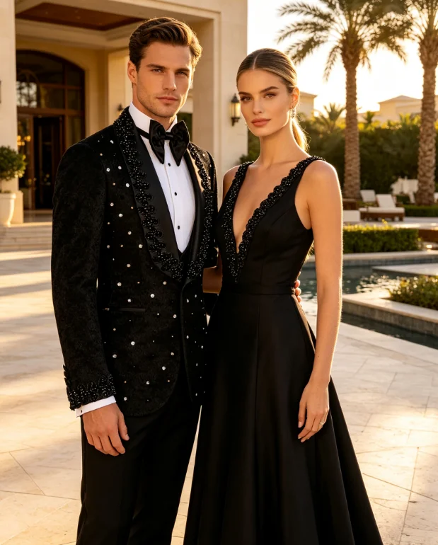 Embroidery Beads Men Suits Slim Fit Lapel Customized Groom Wedding Party Tuxedos 3 Pieces Fashion Male Blazers Costumes Homme