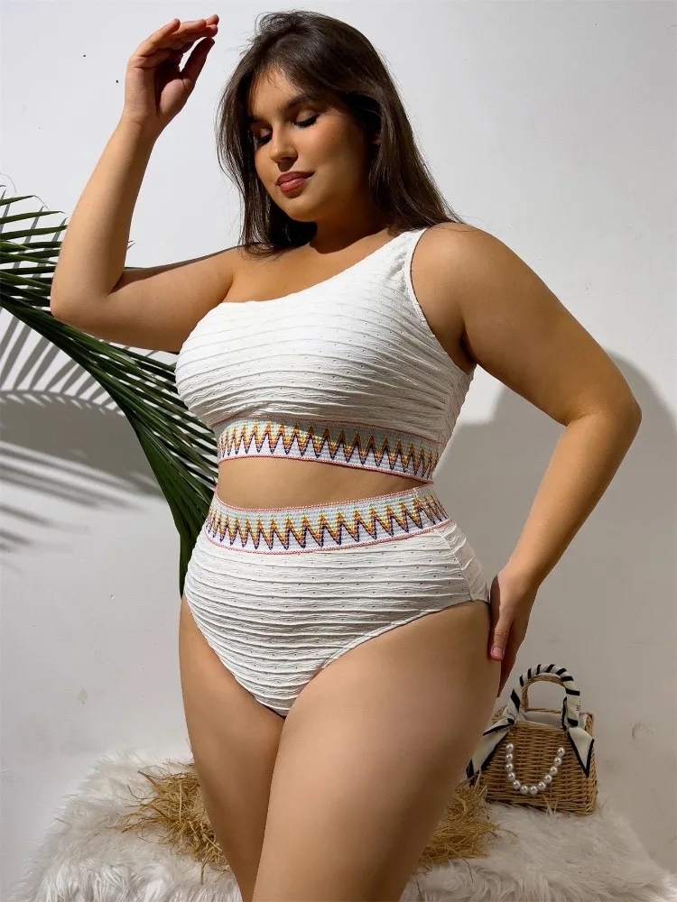 Bikini High Waist One Shoulder Print Swimsuit Women 2024 Plus Size Swimwear Female Bathing Suit Beachwear Swimming