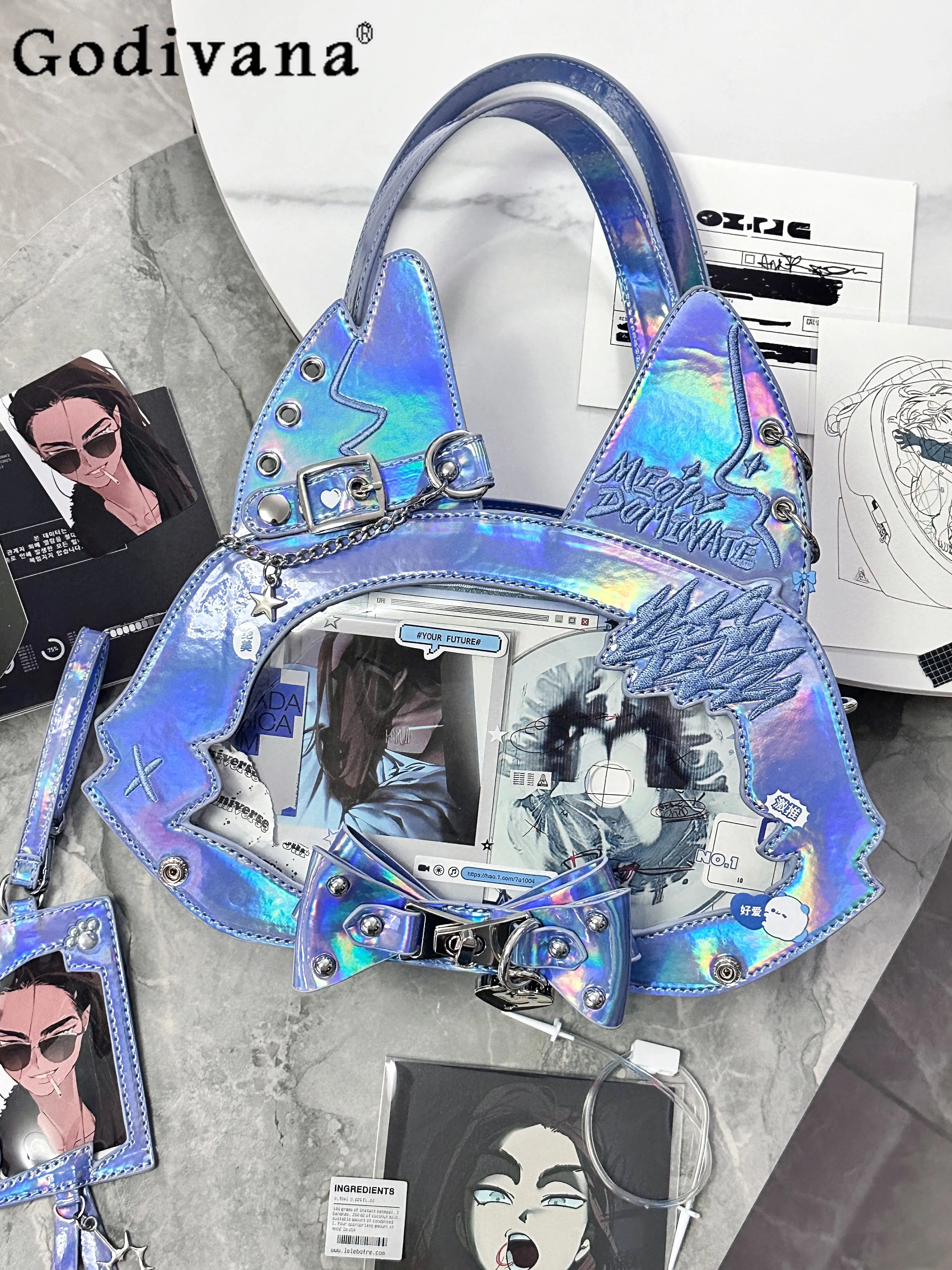 

Mine Series Lolita Japanese Original Cute Girl Pain Bag Spice Girl Laser Patent Leather Cartoon Animation Diagonal Span Backpack