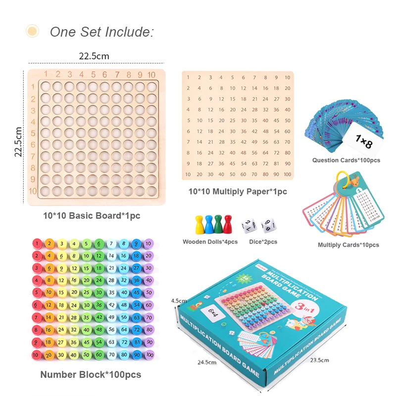 Juguete de matemáticas de madera para niños, juego de mesa de multiplicación, juguetes Montessori, ayudas para la enseñanza de conteo, Juguetes Educativos de aprendizaje para niños