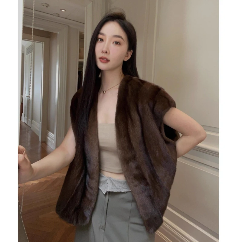 Flutter Sleeve Waistcoat Versatile Faux Mink Fleece Vests Women's Clothing Vest Fur-Trimmed Jacket Fur Coats Luxury Brand Vest