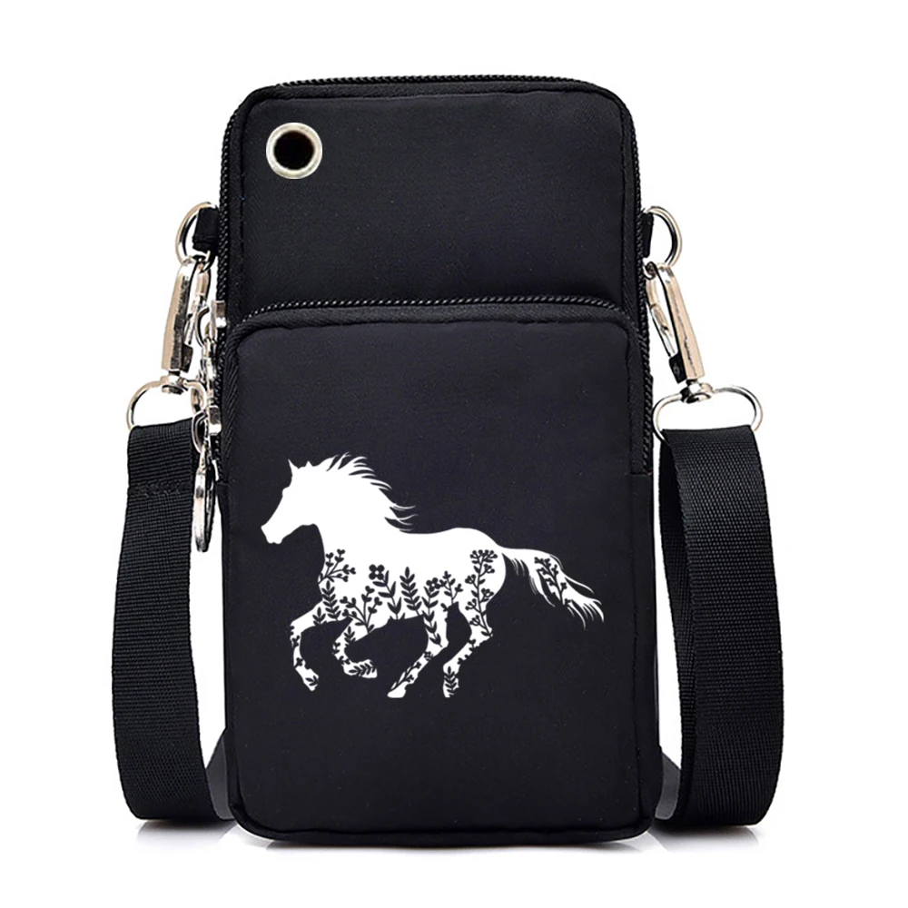 Lady Purses Handbags Running Horse Heart Graphic Outdoor Wrist Handbags Heart Horse Gift Handbag Animal Lover Mobile Phone Bags