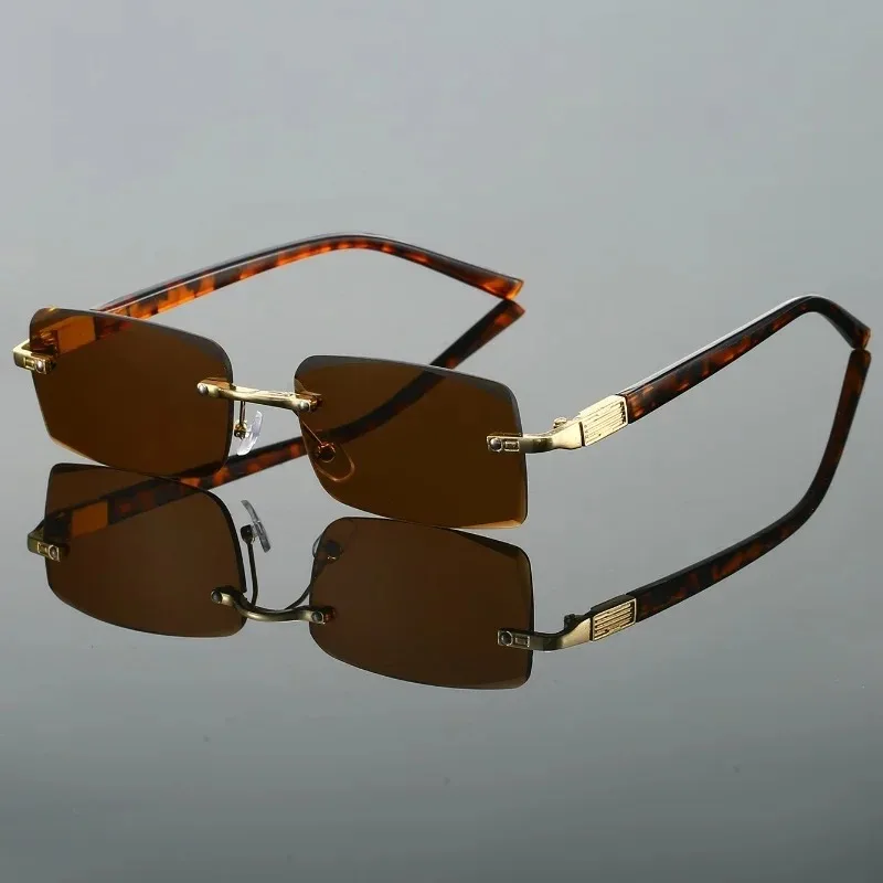 Retro Rectangle Sunglasses Men Fashion Vintage Rimless Shades Women Ins Trendy Luxury Brand Design Casual Sun Glasses
