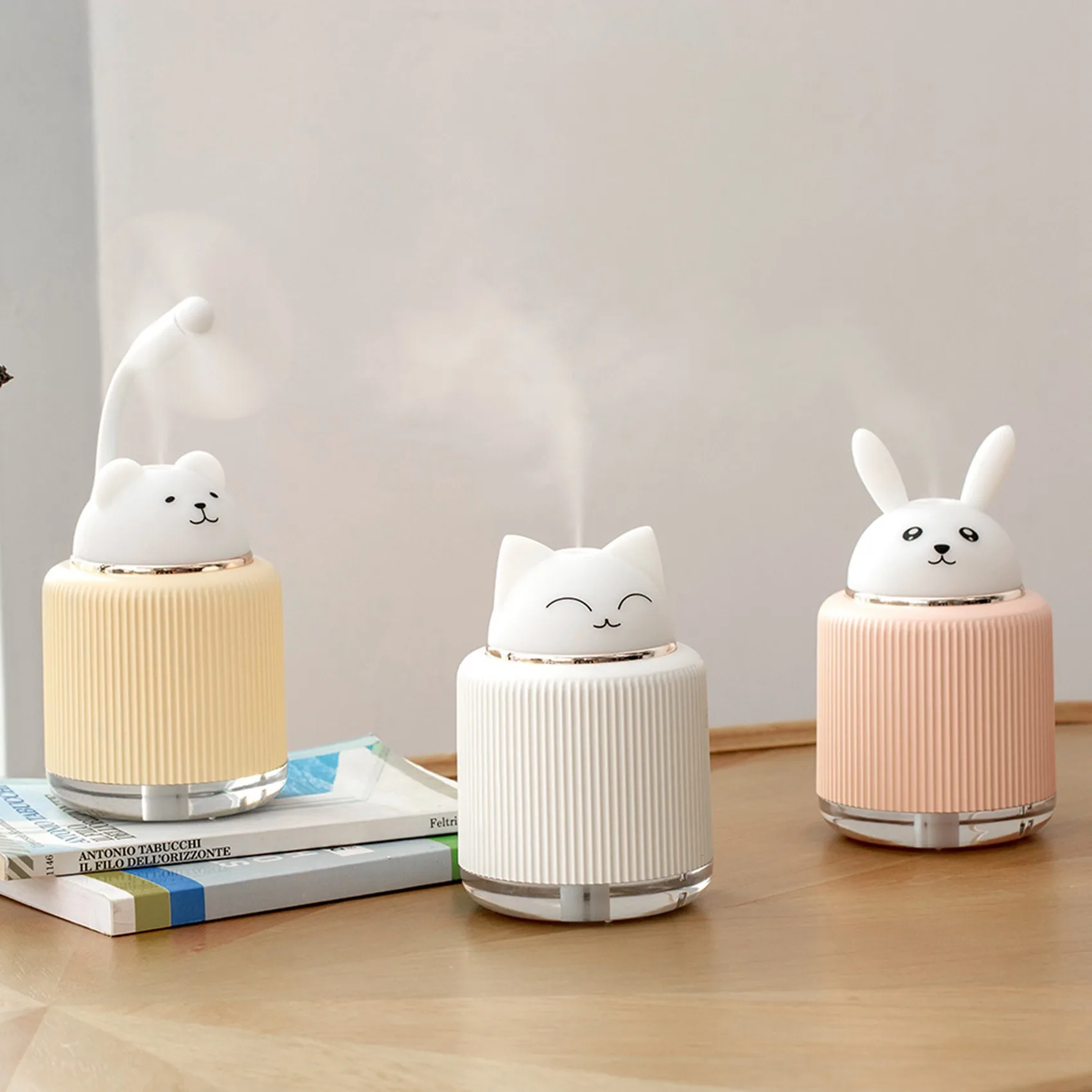 Portable Cute Air Humidifier with Night Light USB Humidifier Diffuser Air Freshener Mist Maker for Home Car, Pink Rabbit