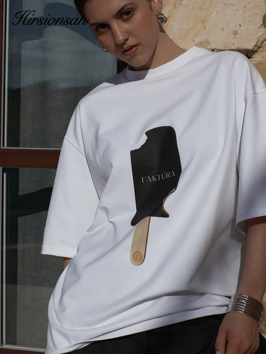 Hirsionsan Vintage Chic Graphic Printed T Shirt Women Summer Cotton Soft Short Sleeve Tee Female Oversized Higt Street Top 2025
