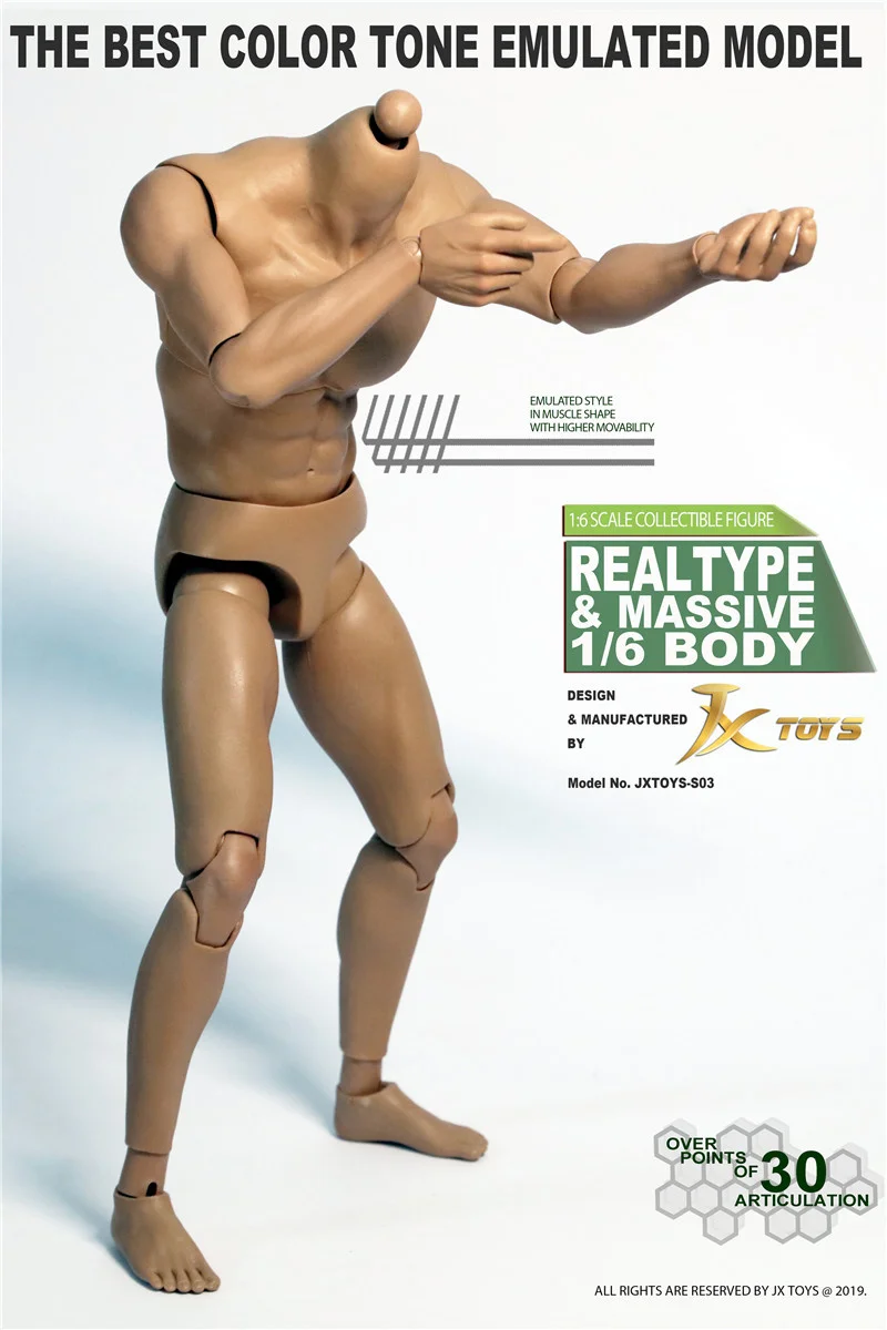 

New JXtoys S01 S02 S03 1/6 Male Muscle Joint Body JXS01 JXS02 JXS03 12'' Super Flexible Action Figure Doll Fit 1:6 Head Sculpt