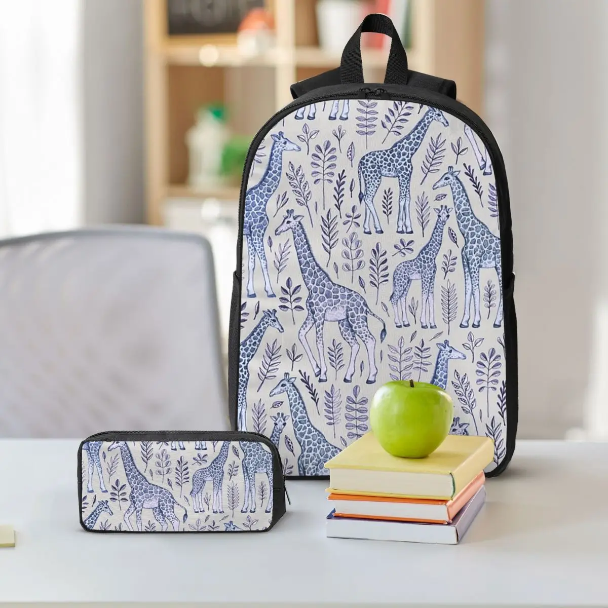 Giraffe Watercolor Pattern Backpack Student BookBag School Bag Shoulder Bags 3ps Insulated Lunch Bag Pencil Case