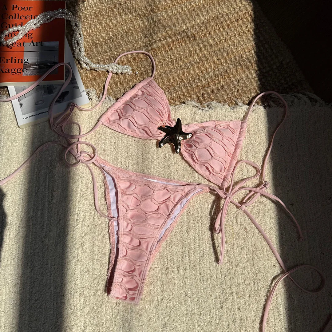 2026 Metallstern High-Cut-Bikini mit Riemchen für Damen, zweiteiliger Badeanzug, Badebekleidung, Badeanzug, Schwimmanzug V6817 – Detail 15
