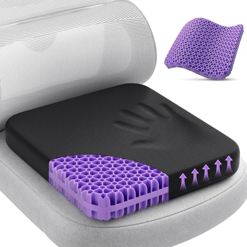Almofada de Gel para Longos Períodos Sentado, Design Ampliado e Reforçado, Almofada para Cadeira de Escritório, Almofadas de Assento Respiráveis e Refrescantes