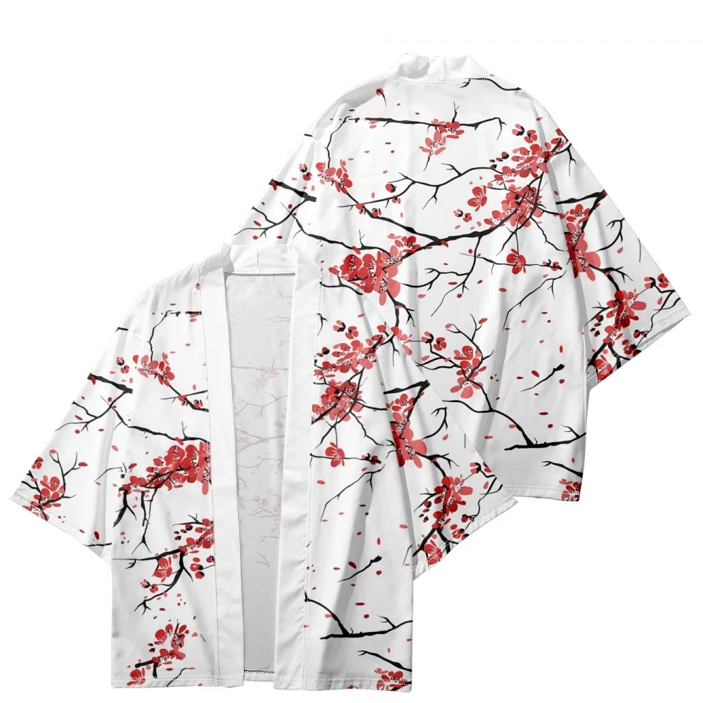 Kimono japonês em flor de cerejeira para homens e mulheres, cosplay tradicional, cardigã Harajuku, roupas Haori, praia Yukata, Street Wear