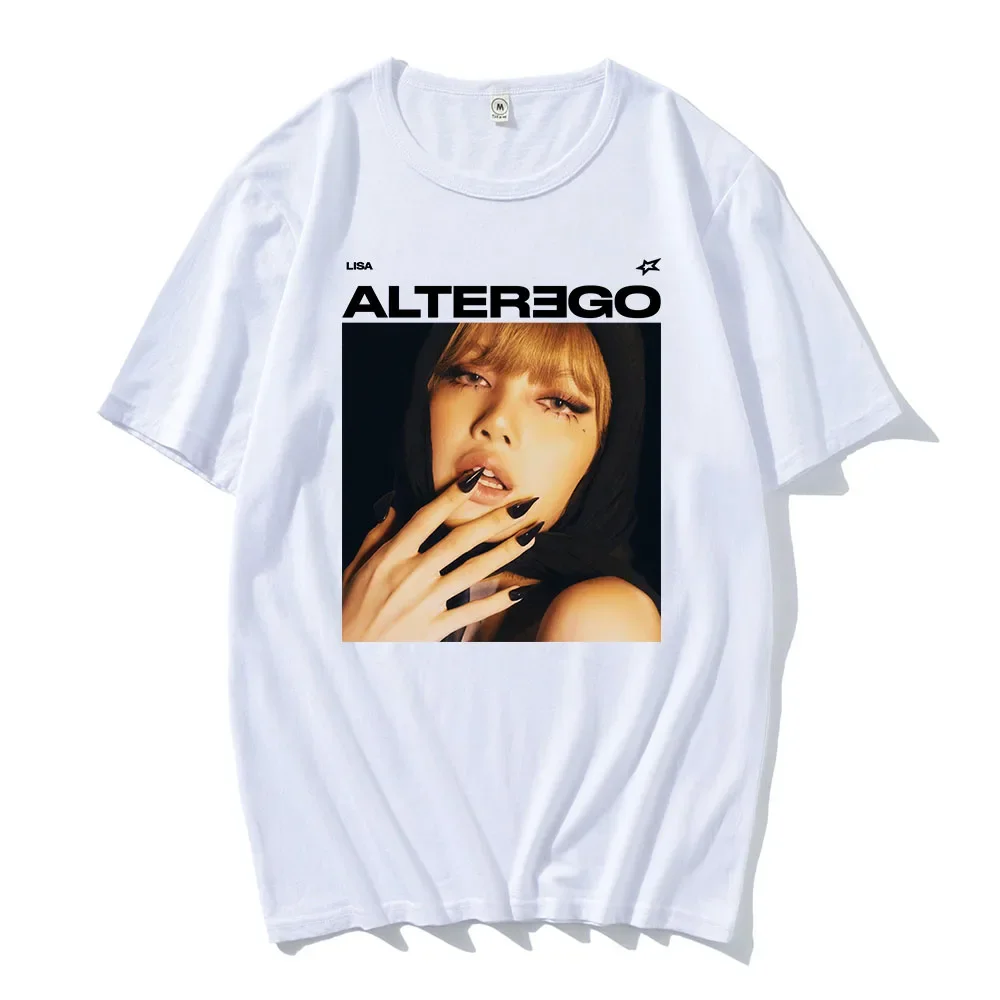 LISA Alter Ego 2025 ألبوم جديد الطباعة بلايز الكورية المغني الجرافيك تي شيرت الهيب هوب للجنسين الشارع الشهير الرجال ملابس حريمي