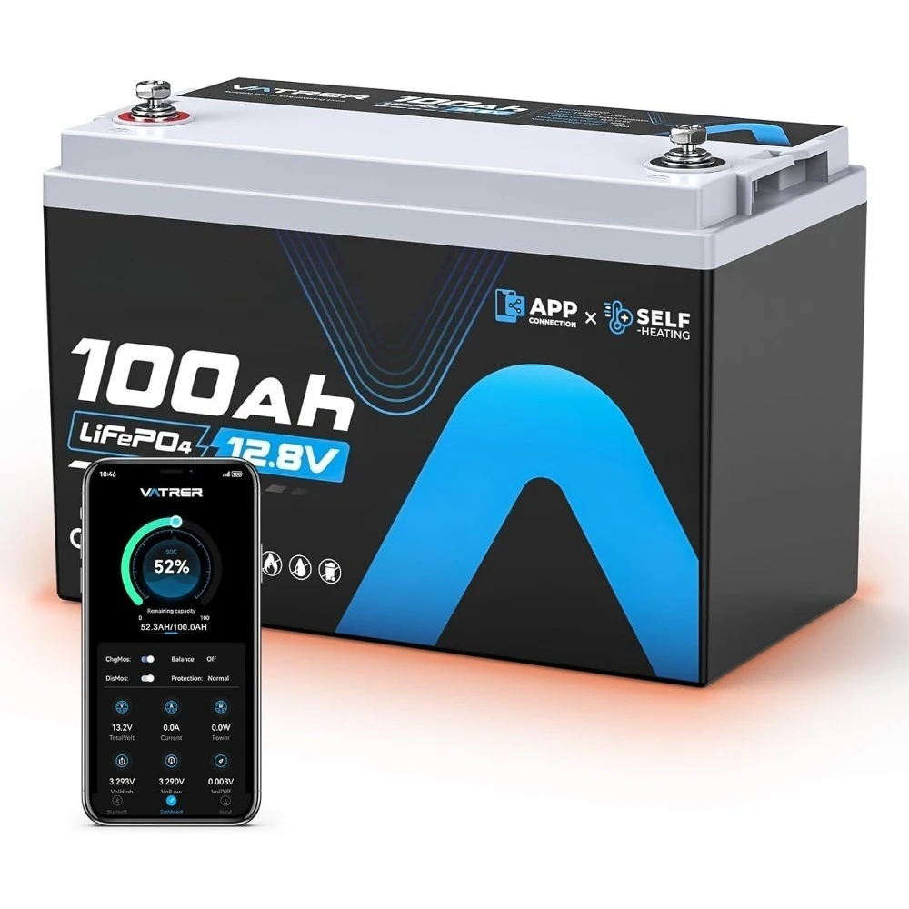 

12.8V 100AH Group 31 Bluetooth LiFePO4 Lithium Battery with Self-Heating, Built-in 100A BMS, High/Low Temp Cutoff