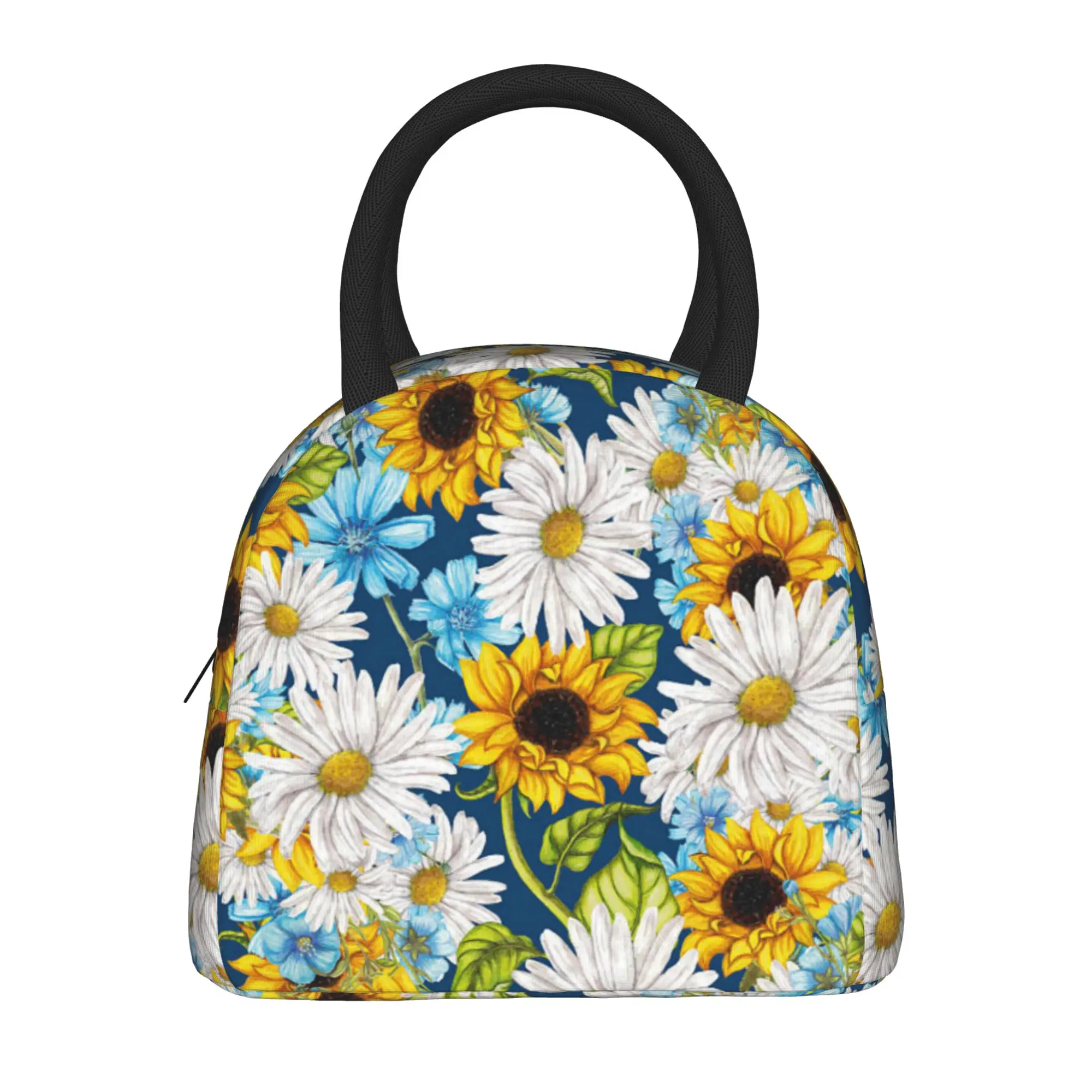 Sunflower Lunch Bag  Portable Lunch Box Unisex Outdoor Picnic Print Cooler Bag Fun Oxford Thermal Tote Handbags