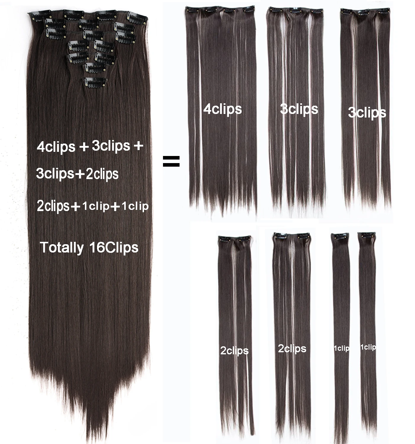 Extensiones de cabello con Clip recto, 7 Uds., extensiones de cabello suave, extensiones de cabello negro, extensiones de cabello grueso con Clip de 22 pulgadas