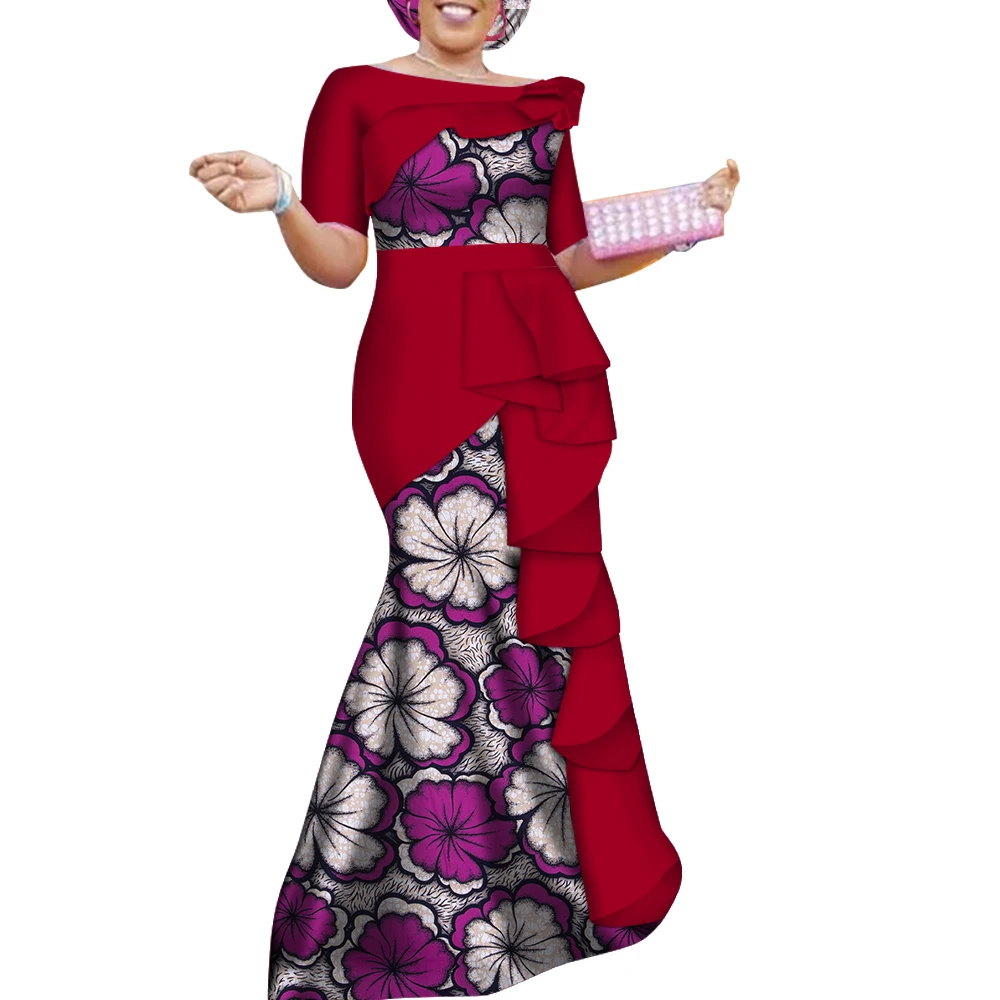 

Vestidos African Dresses for Women Dashiki Elegant Ruffles Long Party Dress Plus Size Traditional African Clothing WY4152