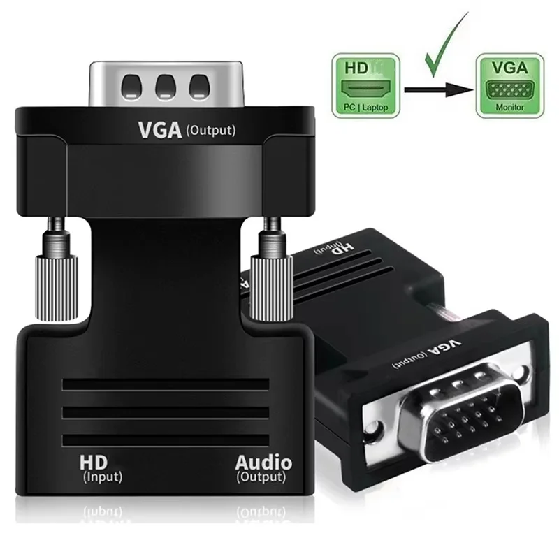HDMI-kompatibler zu VGA-Konverter mit 3,5-mm-Audiokabel, HDTV-Buchse auf VGA-Stecker-Adapter für PS4, Laptops, PC, TV, Monitor, Projektor