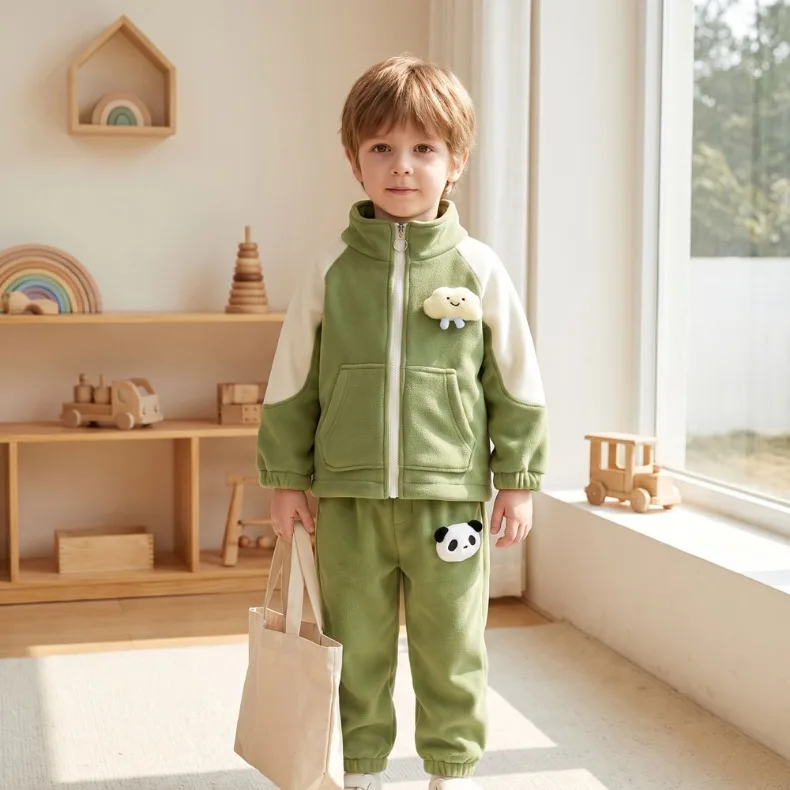 2026 Winter Verdickter Fleece Warmer Jungen- und Mädchen-Mantel + Lange Hose 2-Teiliges Set Kinder Plus Kaschmir-Hosenanzug Kinderjacke mit Reißverschluss – Detail 7