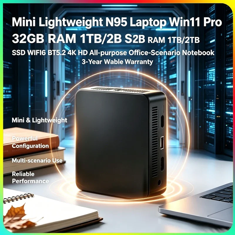 

Thin Small N95 Notebook Preinstalled Win11 Pro 32GB RAM 1TB 2TB Solid State Drive WiFi6 BT5.2 4K Screen Daily Use Laptop
