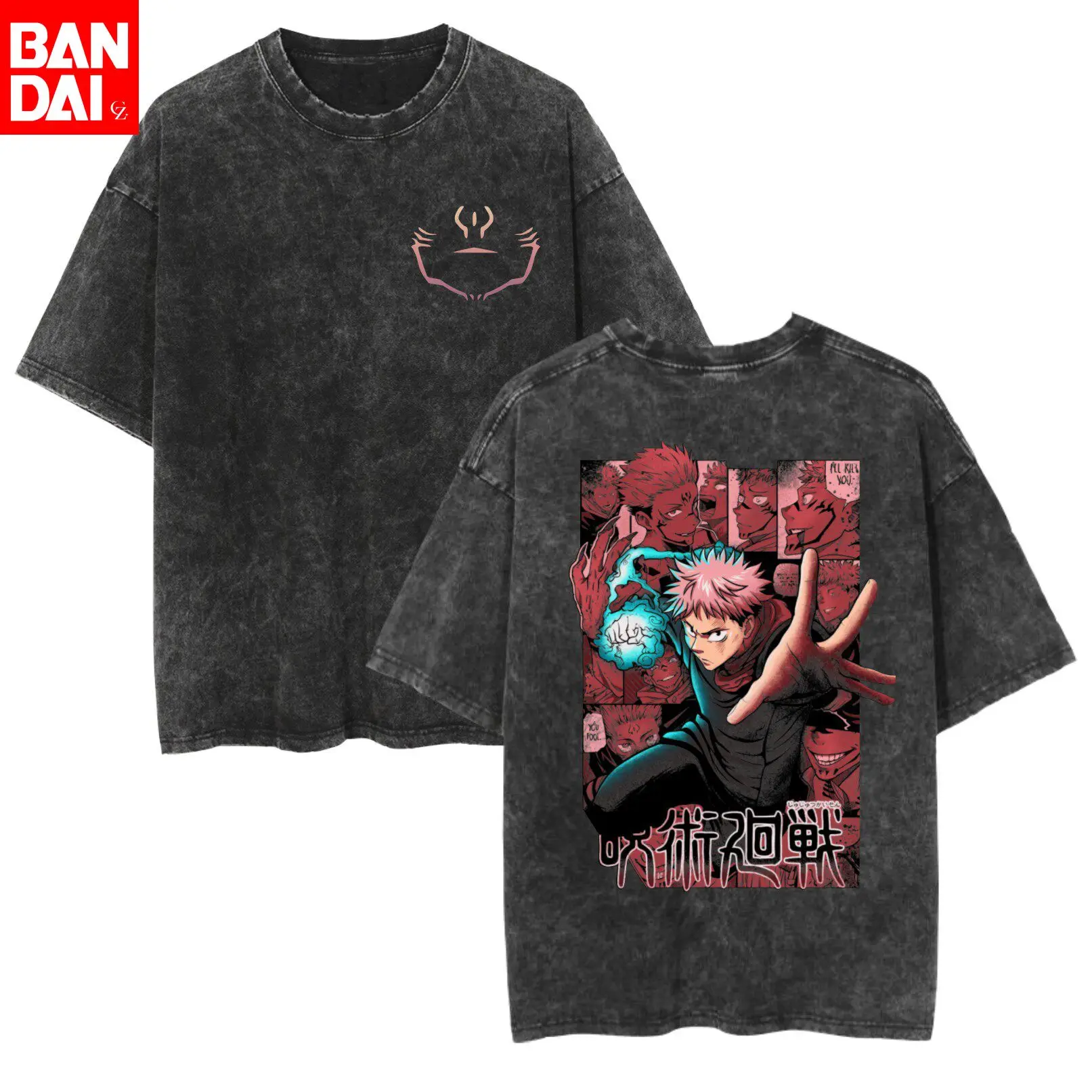

Jujutsu Kaisen Toji Fushiguro Monochrome Red Vintage Washed T Shirt 2026 Summer Oversized Streetwear Graphic Tee for Men Women