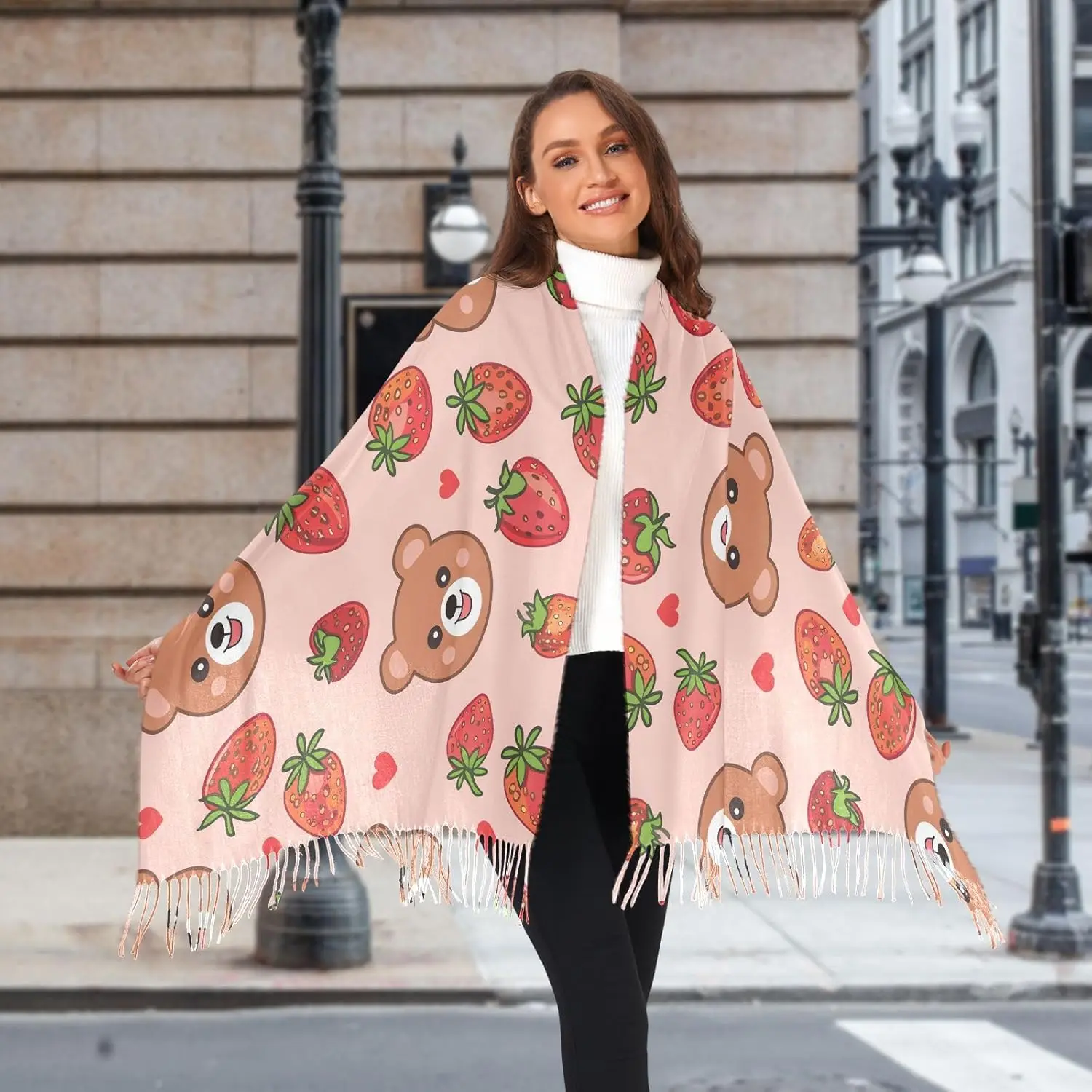 

Женские шарфы, зимний шарф, кашемировые шали из пашмины, накидки с милым лицом медведя, мягкий, теплый, легкий, с кисточками, осень