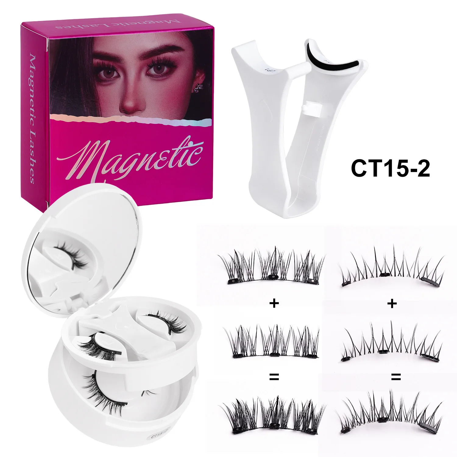 2 أزواج الرموش المغناطيسية قطعة واحدة صندوق مع قضيب الجمال ماكياج مجموعة سميكة ثلاثية الأبعاد رمش كاذبة المغناطيس جلدة بالجملة #2