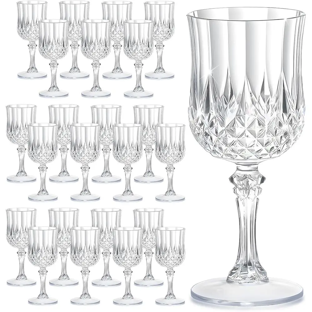 

24PCS 7OZ Transparent Plastic Wine Glasses, Ideal for Champagne, Vintage Water, Unbreakable Goblets for Valentine's Day, Wedding